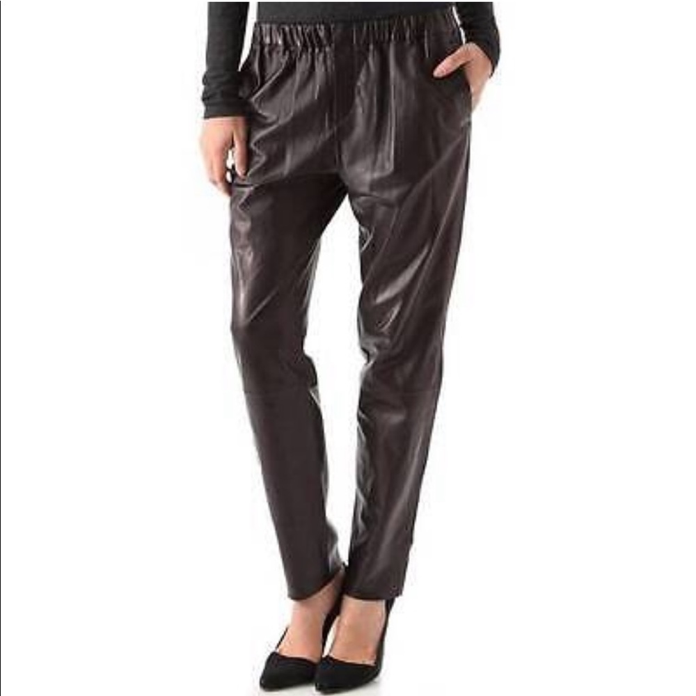 VINCE Black Leather Relaxed Elastic Waist Jogging Pants S